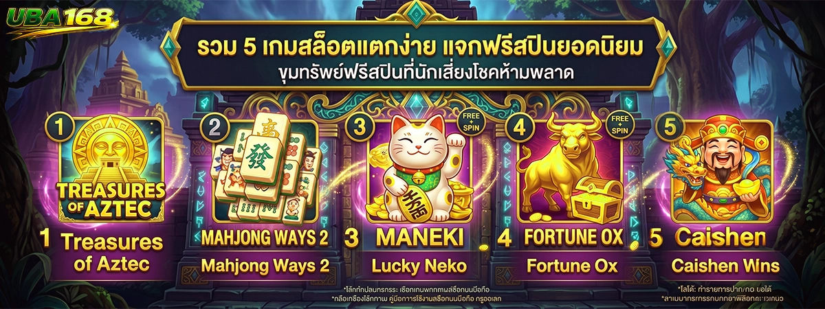 uba168 5 เกมสล็อตแตกง่าย แจกฟรีสปินยอดนิยม ขุมทรัพย์ฟรีสปินที่นักเสี่ยงโชคห้ามพลาด