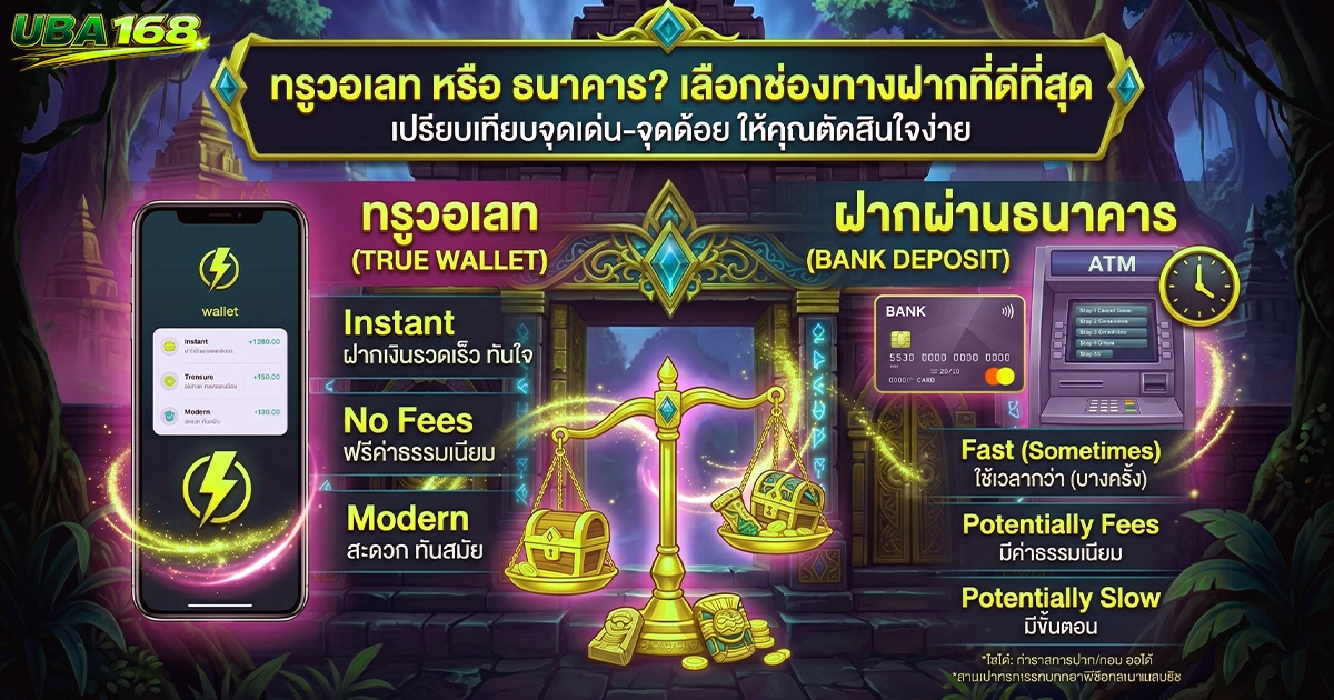 สล็อตทรูวอเลท กับ การฝากผ่านธนาคาร บน uba168 ต่างกันอย่างไร